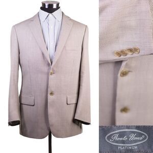 Pronto Uomo Platinum Blazer Mens 42R Wool Blend Beige Micro Check 2 Button